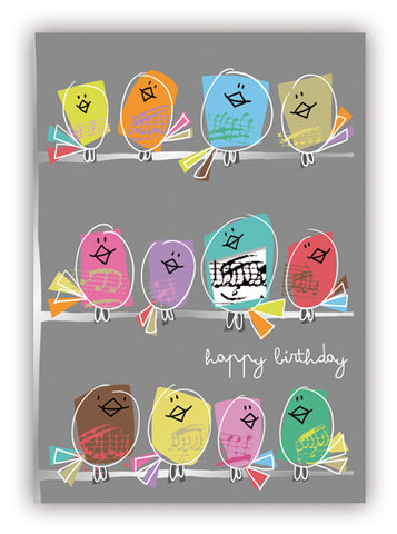 Die Cut Colourful Birds Happy Birthday Greetings Card