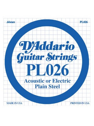 D'Addario Electric/Acoustic Guitar String - Plain Steel - .026 Gauge