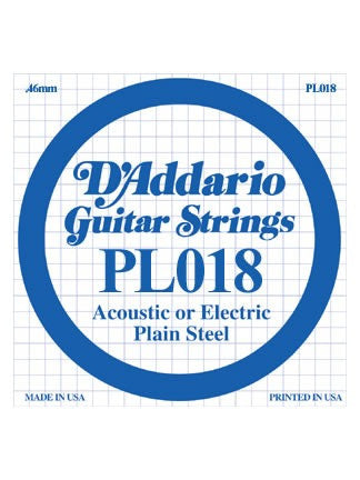 D'Addario Electric/Acoustic Guitar String - Plain Steel - .018 Gauge