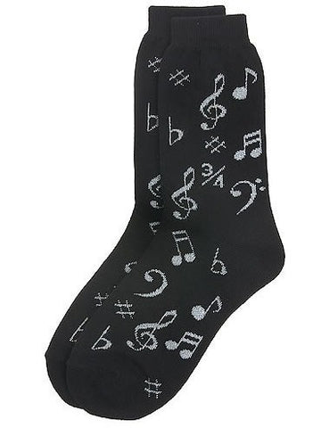 Music Notes Womens Socks (Black/Silver)