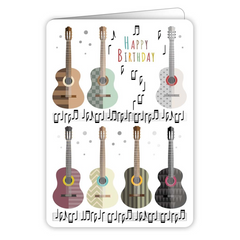 Happy Birthday Coloured Acoustic Guitars Greetings Card
