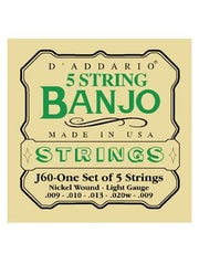 D'Addario 5 String Banjo Strings - Nickel Wound - Light 9-20 - Set