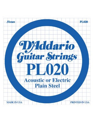 D'Addario Electric/Acoustic Guitar String - Plain Steel - .020 Gauge