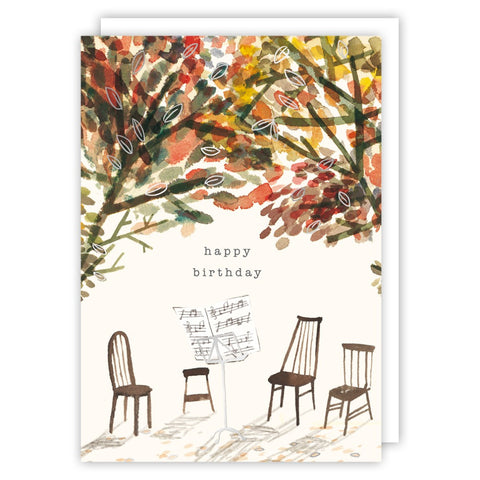 Music Stand Under Trees Happy Birthday Greetings Card