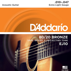 D'Addario 80/20 Bronze Acoustic Guitar Strings - Extra Light (10-47) - Set