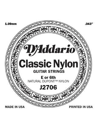 D'addario Classic Nylon Classical Guitar String - Silver Wound on Nylon - Normal - E (6th)