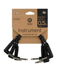 Planet Waves Classic Series Instrument Patch Leads (Right Angled Jacks) - 0.5ft (3 Pack)